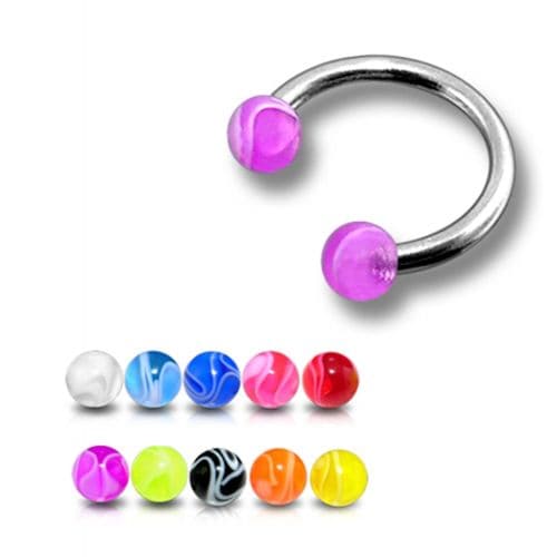 Steel Circular Barbells with 3mm Mix Color Spiral Print UV Balls (Pack of 10) - Monster Piercing