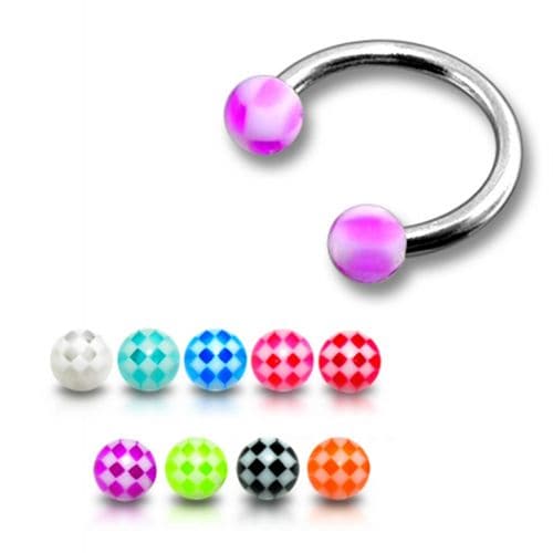 316L Surgical Steel Circular Barbell with 3MM UV Marble Ball (Pack of 10) - Monster Piercing