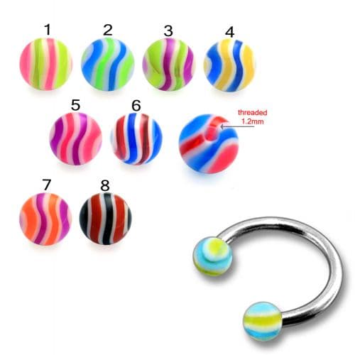 Steel Circular Barbells Horseshoe With 3mm Multi Color UV Balls (Pack of 10) - Monster Piercing