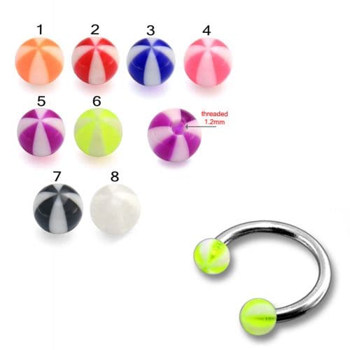 Steel Circular Barbells Horseshoe Ring with Peach Green UV Balls (Pack of 10) - Monster Piercing