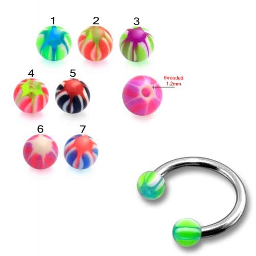 Steel Circular Barbells with Multicolor Star UV Balls (Pack of 10) - Monster Piercing