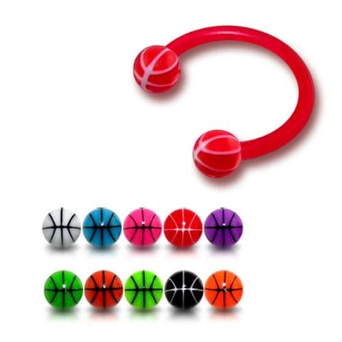 Red Bio Flexible Bar UV Ball Horseshoe Eyebrow Circular Barbell (Pack of 10) - Monster Piercing