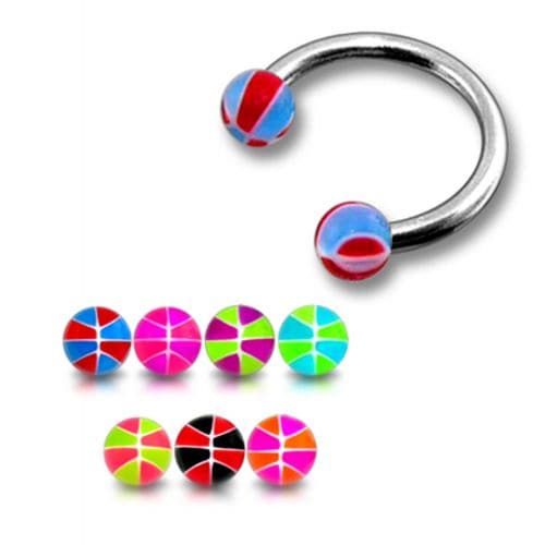 Steel Circular Barbells Horseshoe Ring With Beach Color UV Balls (Pack of 10) - Monster Piercing