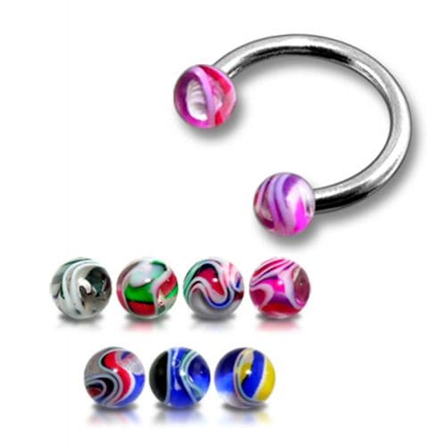 Steel Circular Barbells CBB Horseshoe With UV Multi Color Ball (Pack of 10) - Monster Piercing