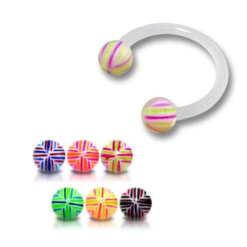 White UV Circular Barbell with Mix Line And Color UV Balls (Pack of 10) - Monster Piercing