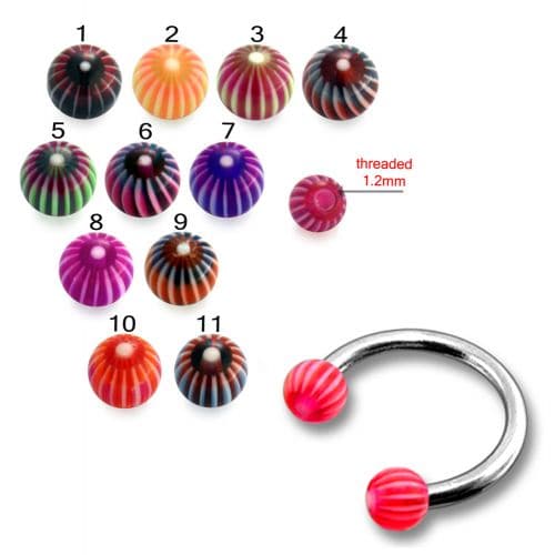 Steel Circular Barbells Ring with Red Color UV Spiral Balls (Pack of 10) - Monster Piercing