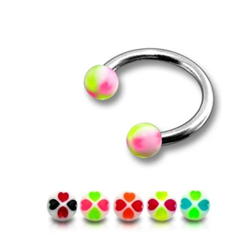 Steel Circular Barbells Rings with Peach Color UV Balls (Pack of 10) - Monster Piercing