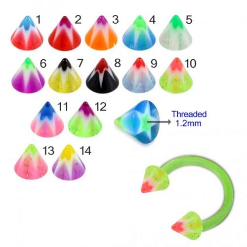 UV Circular Barbells with UV Fancy Colorful Star Cone (Pack of 10) - Monster Piercing