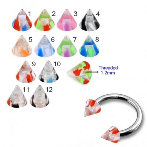 Eyebrow Piercing Ring With UV Fancy Colorful Two Tone Transparent Cone (Pack of 10) - Monster Piercing