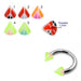 Eyebrow Piercing Ring With UV Fancy Colorful Twin Peace Sign Cone (Pack of 10) - Monster Piercing