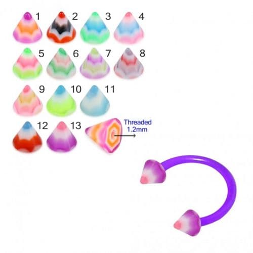 UV Circular Barbells with UV Acrylic Fancy Multi Color Star Cone (Pack of 10) - Monster Piercing