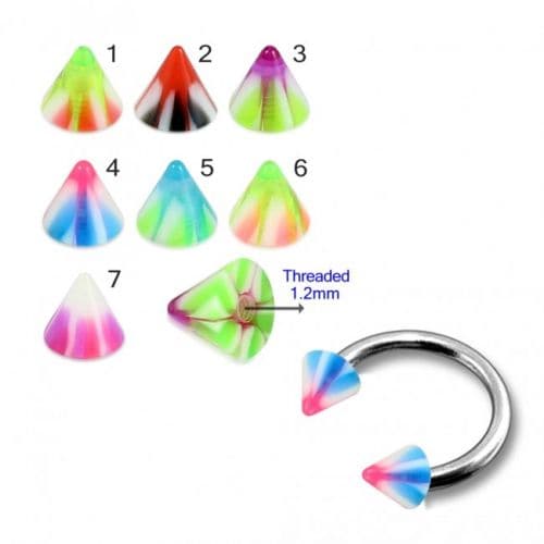 SS Eyebrow Piercing Ring With Acrylic UV Color Spikes Cones (Pack of 10) - Monster Piercing