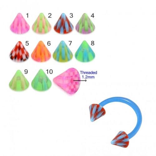 UV Acrylic Circular Barbells with Multi Color UV Cones (Pack of 10) - Monster Piercing