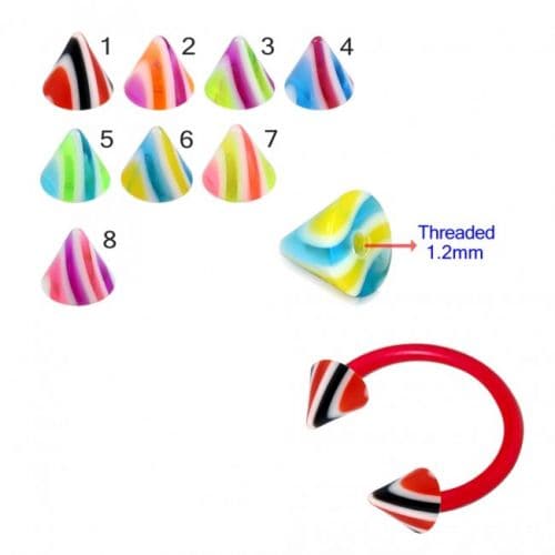 UV Circular Barbells with UV Acrylic Fancy Color Cones (Pack of 10) - Monster Piercing