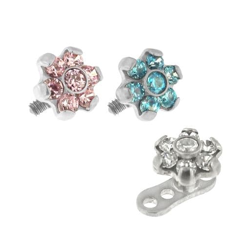 CZ Studded Flower Dermal Anchor Tops - Monster Piercing