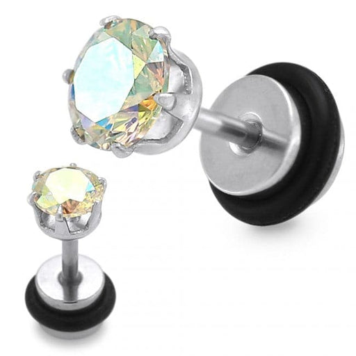 AB Jeweled Stone Fake Ear Plug with Drum - Monster Piercing