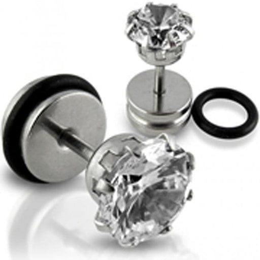 Clear CZ Jeweled Stone Fake Ear Plug with Drum - Monster Piercing