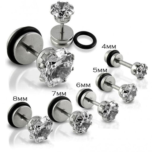 Clear CZ Jeweled Stone Fake Ear Plug with Drum - Monster Piercing