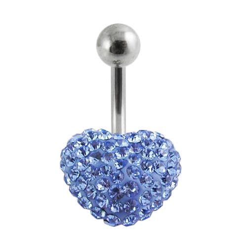 Crystal Stone Heart Steel Navel Ring - Monster Piercing