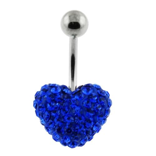 Crystal Stone Heart Steel Navel Ring - Monster Piercing