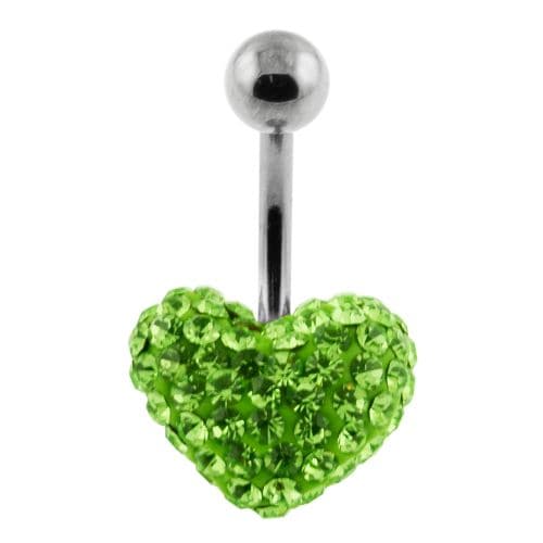 Crystal Stone Heart Steel Navel Ring - Monster Piercing