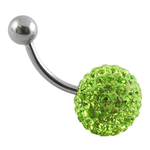 Crystal Stone Studded Steel Belly Ring - Monster Piercing