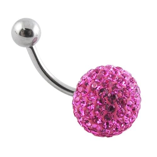 Crystal Stone Studded Steel Belly Ring - Monster Piercing