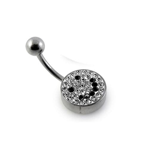 Crystal Stone Studded Flat Steel Belly Ring - Monster Piercing