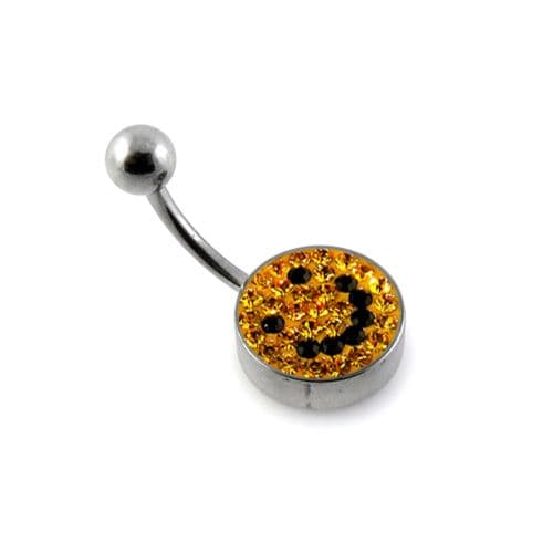 Crystal Stone Studded Flat Steel Belly Ring - Monster Piercing