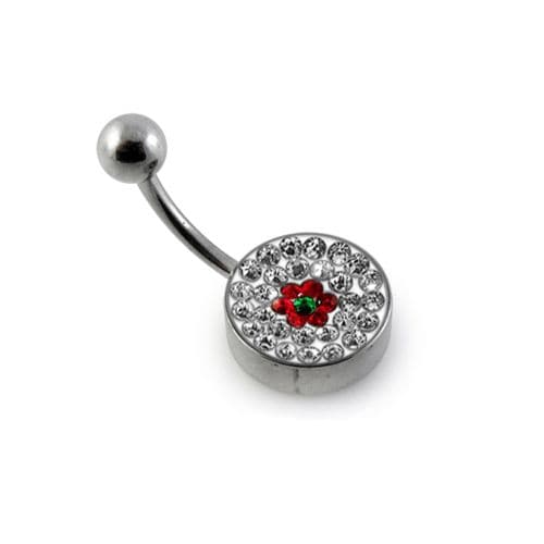 Crystal Stone Studded Flat Steel Belly Ring - Monster Piercing