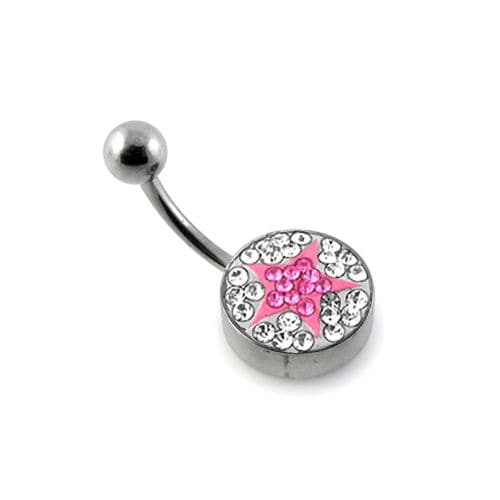 Crystal Stone Studded Flat Steel Belly Ring - Monster Piercing