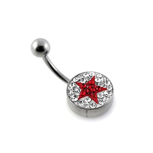 Crystal Stone Studded Flat Steel Belly Ring - Monster Piercing