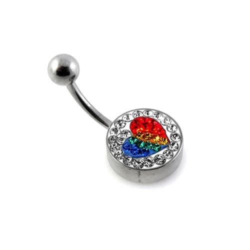 Crystal Stone Studded Flat Steel Belly Ring - Monster Piercing