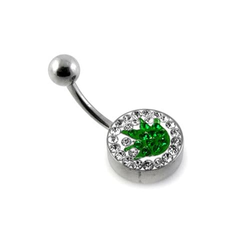 Crystal Stone Studded Flat Steel Belly Ring - Monster Piercing