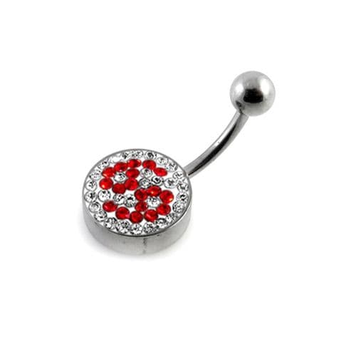 Crystal Stone Studded Flat Steel Belly Ring - Monster Piercing