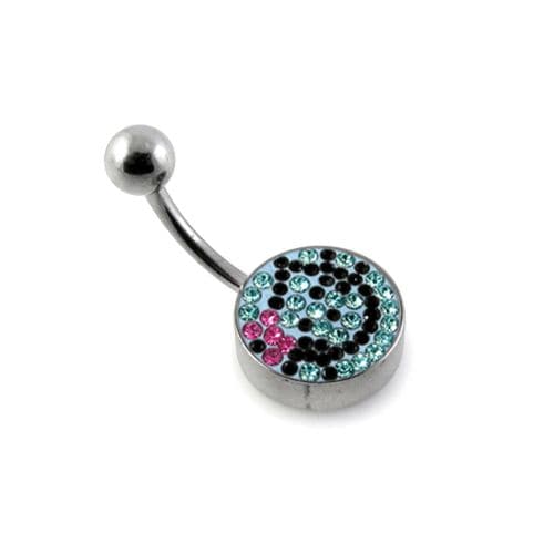 Crystal Stone Studded Flat Steel Belly Ring - Monster Piercing