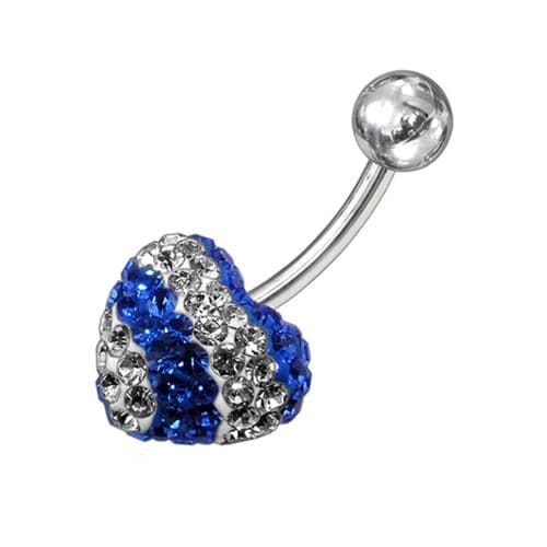 Crystal Stone Studded Striped Heart Belly Ring - Monster Piercing