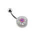 Crystal Stone Studded Flat Steel Belly Ring - Monster Piercing