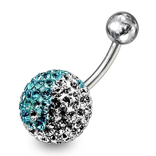 Yin Yang Crystal Stone Studded Belly Ring - Monster Piercing