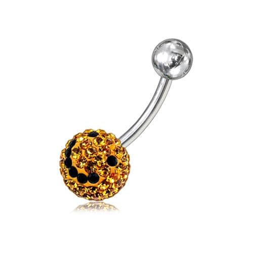 Crystal Ball Design Studded SS Belly Ring - Monster Piercing