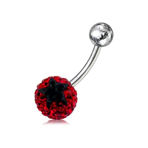 Crystal Ball Design Studded SS Belly Ring - Monster Piercing