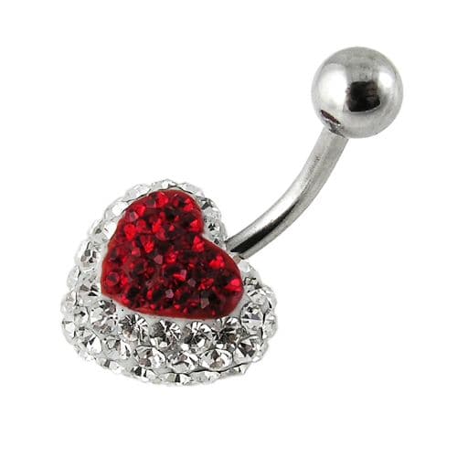 Crystal Heart Studded Steel Belly Ring - Monster Piercing