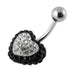 Crystal Heart Studded Steel Belly Ring - Monster Piercing