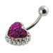 Crystal Heart Studded Steel Belly Ring - Monster Piercing