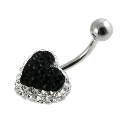 Crystal Heart Studded Steel Belly Ring - Monster Piercing