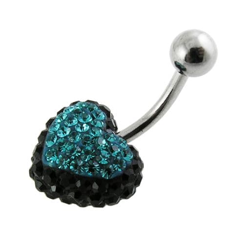 Crystal Heart Studded Steel Belly Ring - Monster Piercing