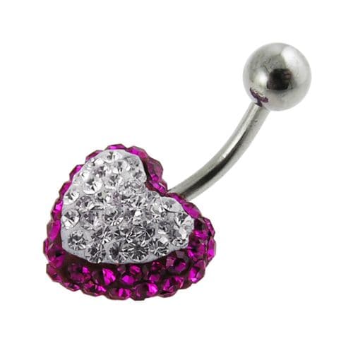 Crystal Heart Studded Steel Belly Ring - Monster Piercing