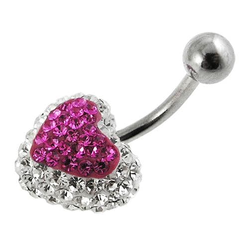 Crystal Heart Studded Steel Belly Ring - Monster Piercing