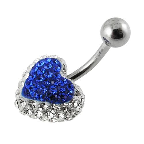 Crystal Heart Studded Steel Belly Ring - Monster Piercing