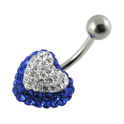 Crystal Heart Studded Steel Belly Ring - Monster Piercing